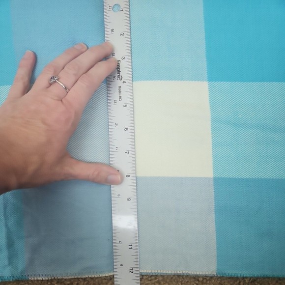 Womens Soft Cotton Scarf Baby Blue Plaid Fringe 12"×72" Feels Like Cashmere - Picture 4 of 4